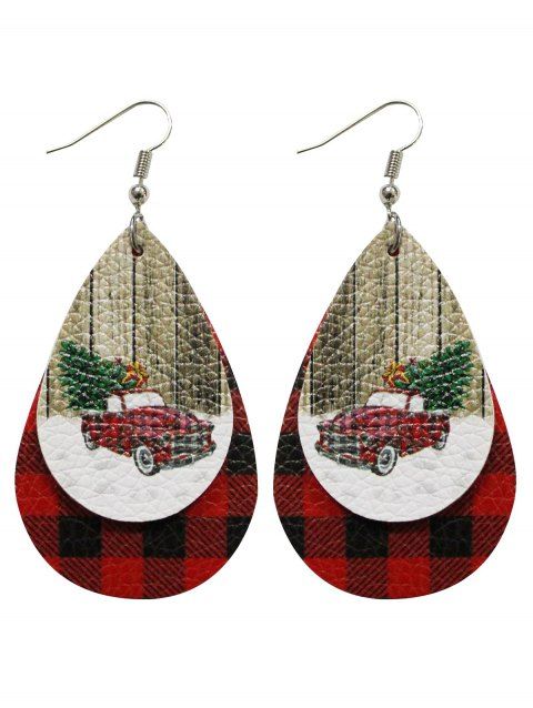 Boucles D'Oreilles en Cuir Motif Goutte D'Eau et Sapin de Noël