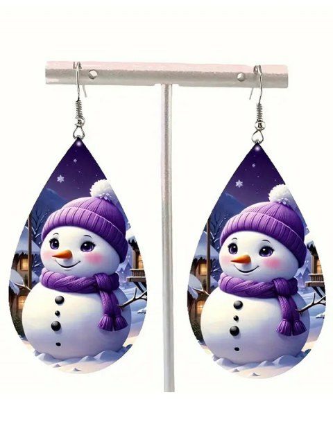 Boucles D'Oreilles Double-Face en Acrylique Motif Bonhomme de Neige