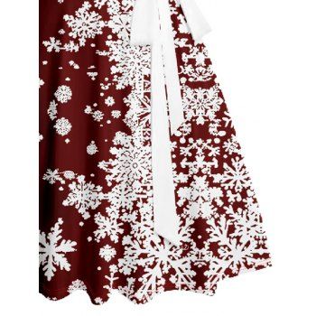 Christmas Snowflake Print Belted Dress Ruched Sleeveless A Line Mini Dress
