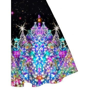 Christmas Sparkle Tree Print Faux Fur Panel Dress Sweetheart Neck Ruched Bust Mini Dress