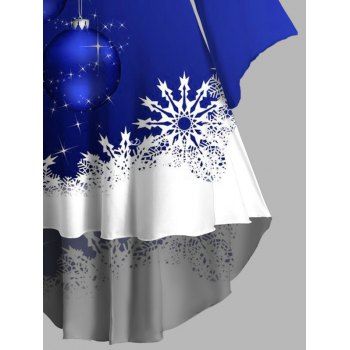 Contrast Christmas Ball Snowflake Print Flutter Sleeve High Low Hooded Dress