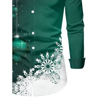 Christmas Ball Snowflake Print Long Sleeve Shirt Contrast Color Button Up Casual Shirt