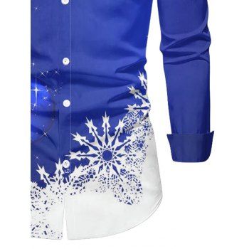 Christmas Ball Snowflake Print Long Sleeve Shirt Contrast Color Button Up Casual Shirt