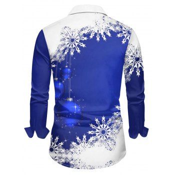 Christmas Ball Snowflake Print Flutter Sleeve High Low Hooded Dress And Long Sleeve Button Up Shirt Matching Outfit