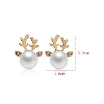 2 Pairs of  Christmas Pearl Reindeer Antler Stud Earrings