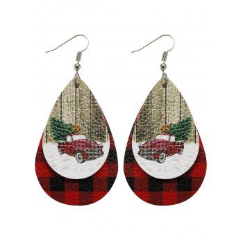 Christmas Tree Car Leather Teardrop Earrings