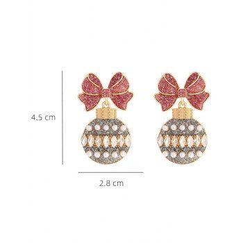 Christmas Disco Ball Bowknot Faux Rhinestone Decor Earrings