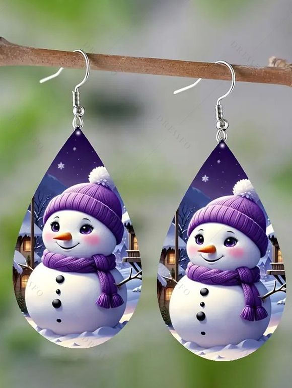 Boucles D'Oreilles Double-Face en Acrylique Motif Bonhomme de Neige - multicolor A 