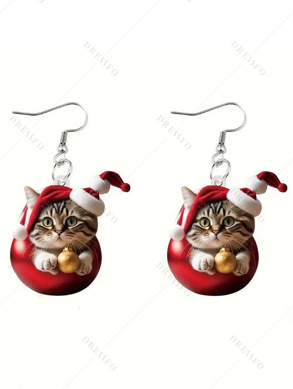 Boucles D'Oreilles de Noël Chat Mignon en Chapeau en Acrylique - multicolor A 