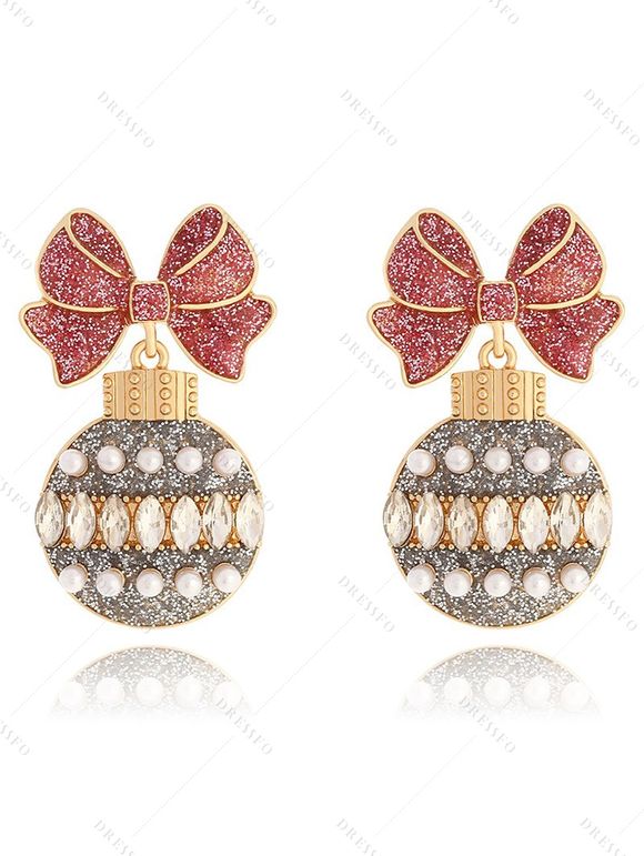 Boucles D'Oreilles de Noël Décoration Boule avec Nœud Papillon en Faux Strass - multicolor A 