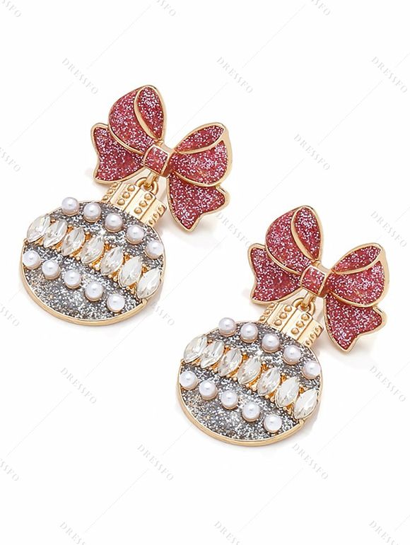 Boucles D'Oreilles de Noël Décoration Boule avec Nœud Papillon en Faux Strass - multicolor A 