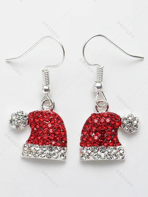 Boucles D'Oreilles Chapeau de Noël en Faux Cristal - Rouge 