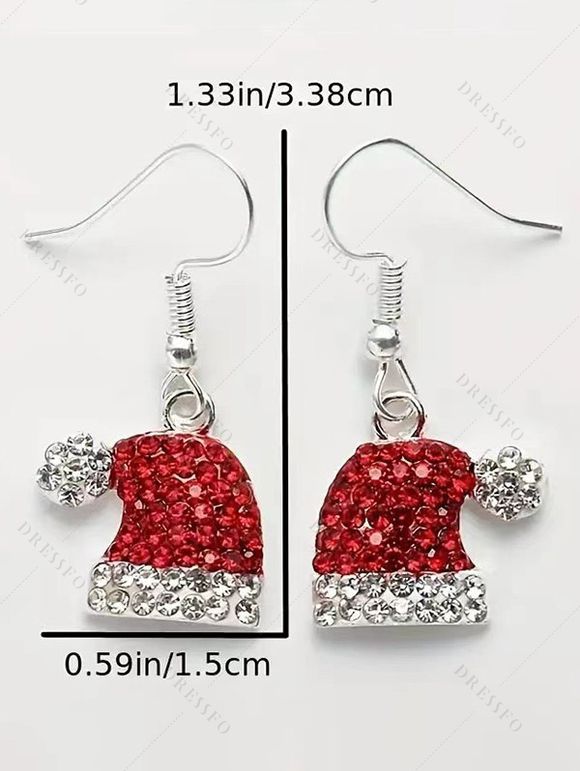Boucles D'Oreilles Chapeau de Noël en Faux Cristal - Rouge 