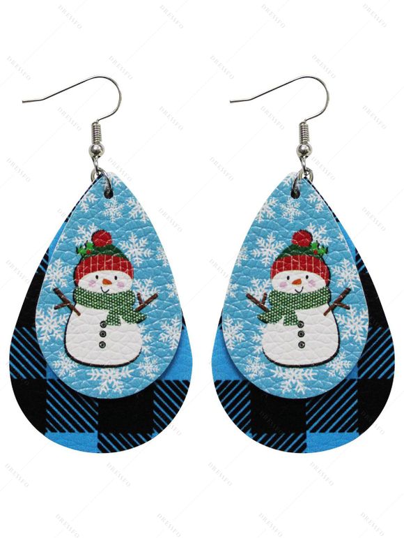 Boucles D'Oreilles en Forme de Gouttes de Bonhommes de Neige de Noël en Cuir - multicolor C 