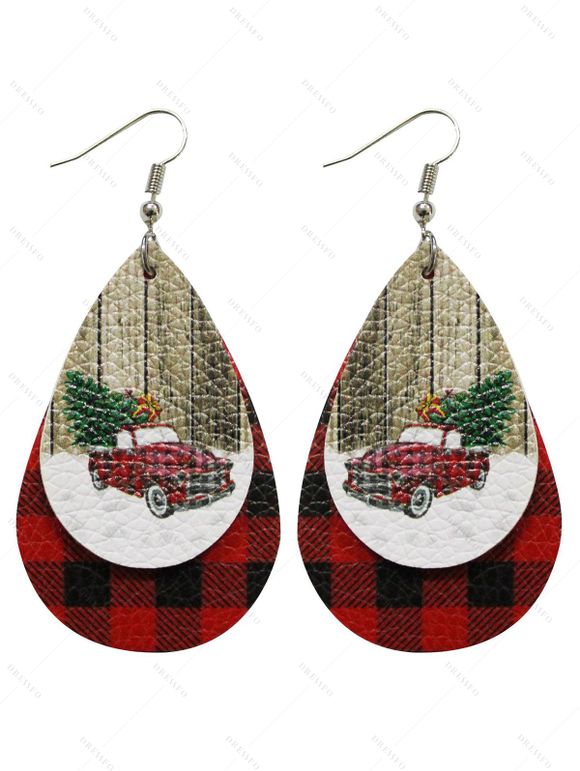 Boucles D'Oreilles en Cuir Motif Goutte D'Eau et Sapin de Noël - multicolor D 