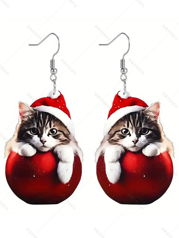 Boucles D'Oreilles de Noël Chat Mignon en Acrylique - multicolor A 