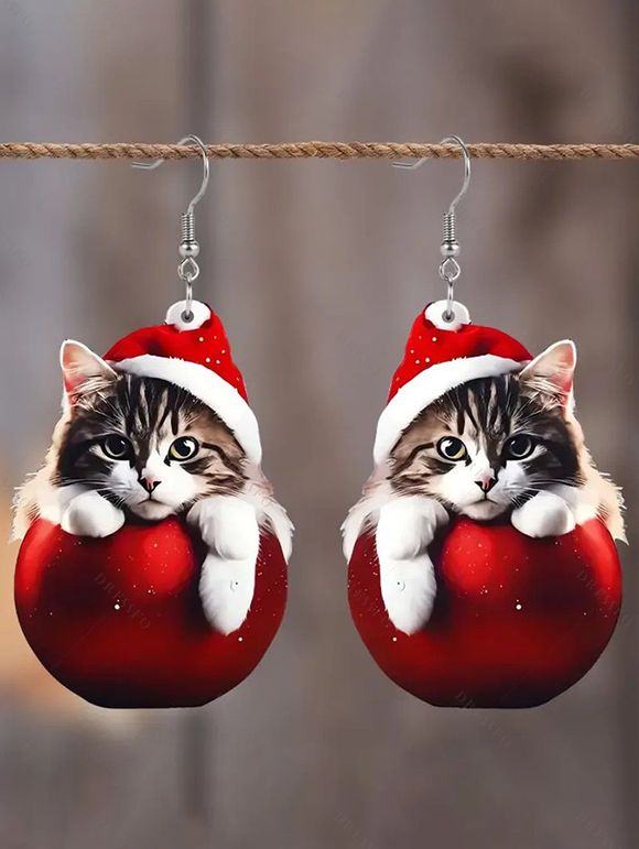 Boucles D'Oreilles de Noël Chat Mignon en Acrylique - multicolor A 