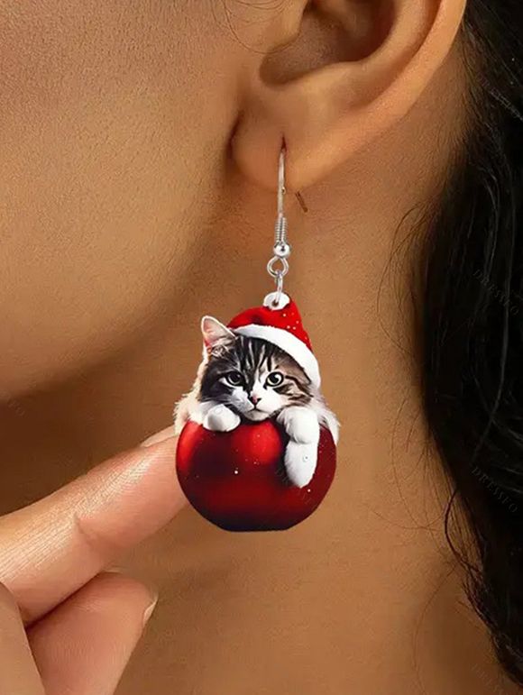 Boucles D'Oreilles de Noël Chat Mignon en Acrylique - multicolor A 