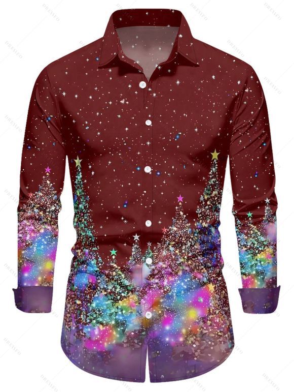 Chemise Décontractée Sapin de Noël Bandoulière Boutonnée - Rouge foncé 5XL