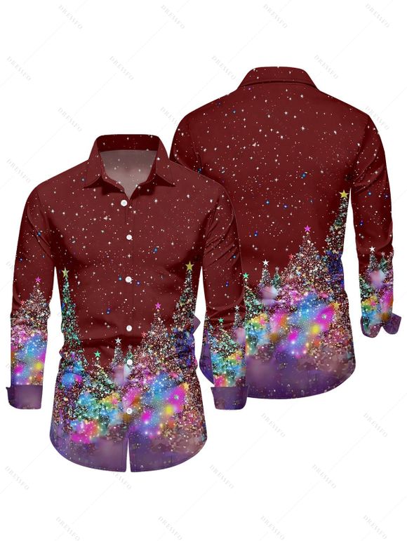 Chemise Décontractée Sapin de Noël Bandoulière Boutonnée - Rouge foncé M