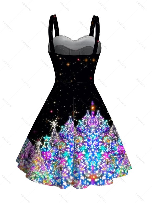 Robe mini à imprimé sapin de Noël scintillant, empiècements en fausse fourrure, décolleté cœur et buste froncé. - multicolor M | US 6