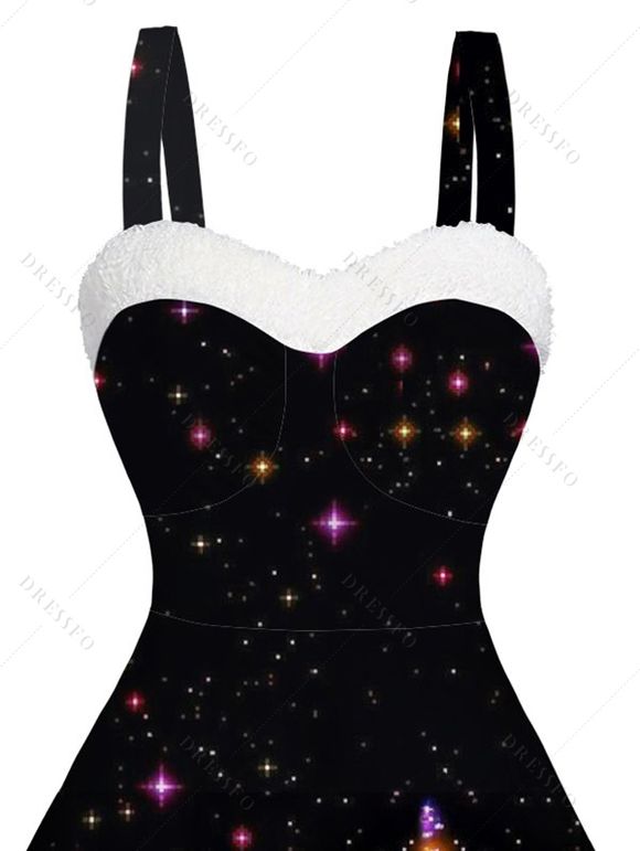 Robe mini à imprimé sapin de Noël scintillant, empiècements en fausse fourrure, décolleté cœur et buste froncé. - multicolor M | US 6