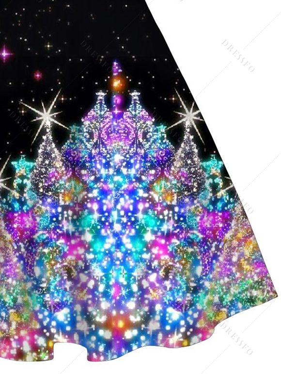 Robe mini à imprimé sapin de Noël scintillant, empiècements en fausse fourrure, décolleté cœur et buste froncé. - multicolor M | US 6