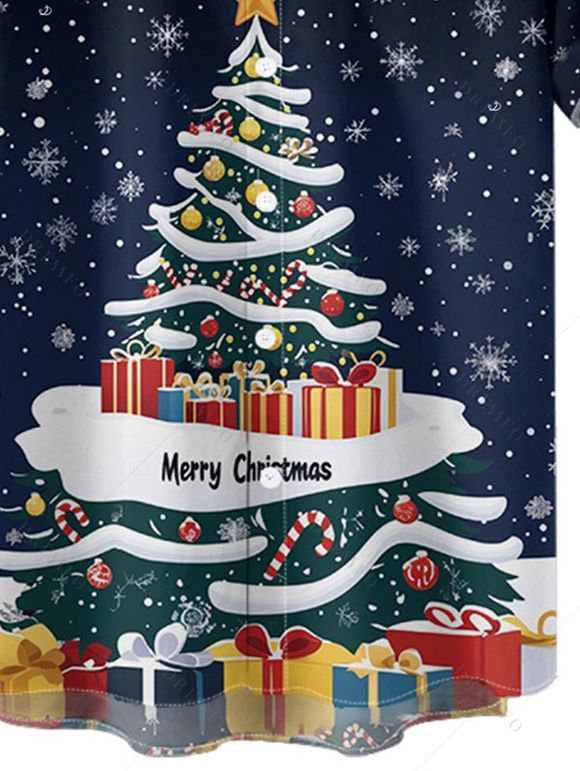 Chemise Boutonnée Imprimé Élément de Noël à Manches Courtes - Bleu profond 5XL