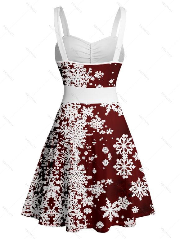 Mini Robe Ligne A Ceinturée Flocon de Neige Imprimée sans Manches à Volants - Rouge foncé XXXL | US 16