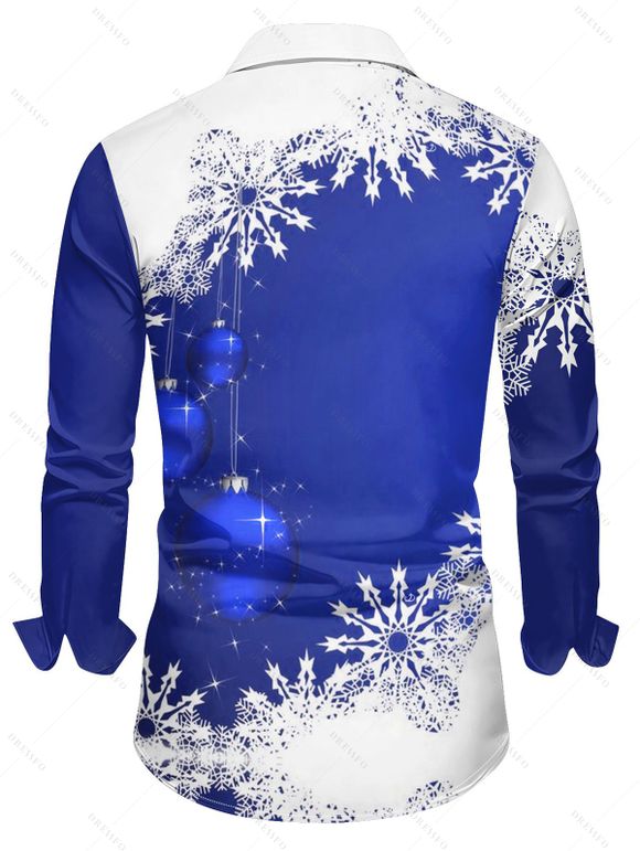 Christmas Ball Snowflake Print Flutter Sleeve High Low Hooded Dress And Long Sleeve Button Up Shirt Matching Outfit - Bleu S | US 4