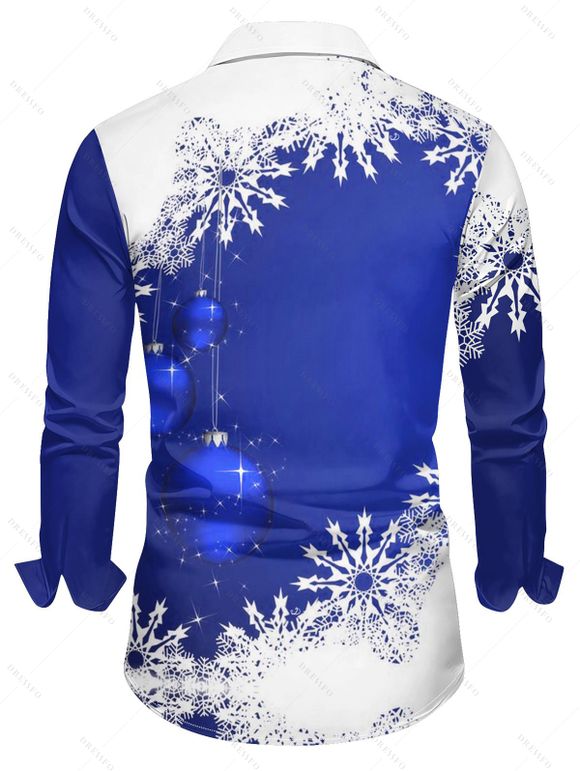 Chemise Décontractée Flocon de Neige et Boule Imprimés à Manches Longues - Bleu XL