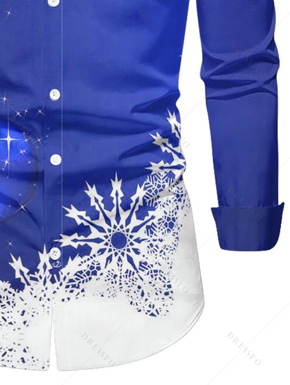 Chemise Décontractée Flocon de Neige et Boule Imprimés à Manches Longues - Bleu XL