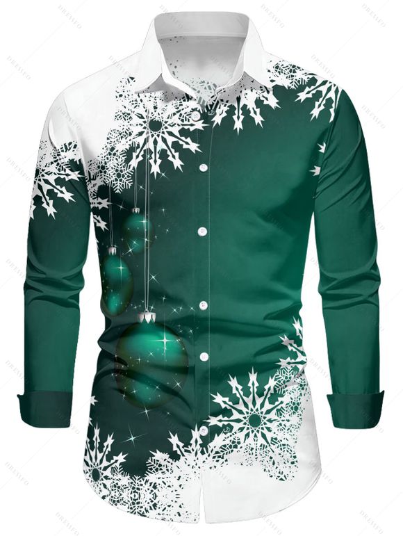 Chemise Décontractée Flocon de Neige et Boule Imprimés à Manches Longues - Vert profond 5XL