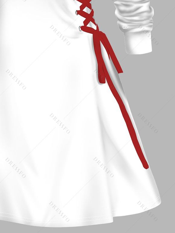 Mini Robe Ligne A à Capuche Motif de Bonhomme de Neige de Noël à Manches Longues à Lacets - Rouge foncé XXL | US 14