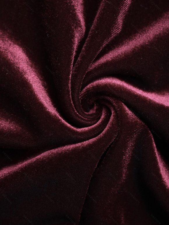 Robe Mi-Longue en Couleur Unie à Taille Haute Poitrine Plissée en Velours - Rouge foncé M | US 6