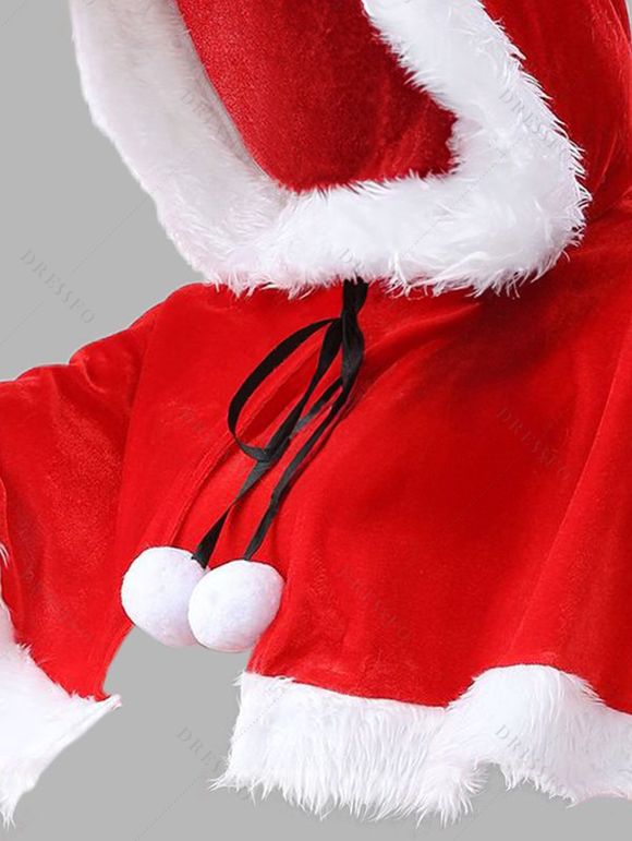 Châle Cape à Capuche en Velours Motif Père Noël Vêtements de Fête - Rouge 