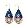 Boucles D'Oreilles Unique Scène de Lune et Goutte D'Eau Design - multicolor A 