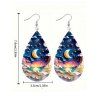 Boucles D'Oreilles Unique Scène de Lune et Goutte D'Eau Design - multicolor A 