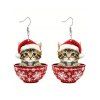 Boucles D'Oreilles en Acrylique Motif Adorable Chat et Flocon de Neige de Noël - multicolor A 