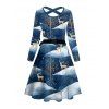 Robe Midi Imprimé Renne de Noël et Bonhomme de Neige avec Ceinture - Bleu gris XXXXXL | US 20