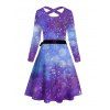 Robe Mi-Longue de Noël Croisée Ceinturée Bonhomme de Neige Galaxie Imprimée à Manches Longues - Pourpre XXXXXL | US 20