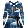 Robe Midi Imprimé Renne de Noël et Bonhomme de Neige avec Ceinture - Bleu gris XXXXXL | US 20