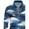 Chemise Décontractée Boutonnée Cerf de Neige Imprimé Partout à Manches Longues - Bleu gris M