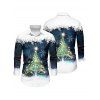 Christmas Tree Print Contrast Color Belted Mini Dress And Long Sleeve Button Up Shirt Matching Outfit - Bleu profond S | US 4