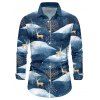 Christmas Elk Snowman Print Long Sleeve Belted Dress And Button Up Shirt Matching Outfit - Bleu gris S | US 4