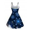 Christmas Galaxy Snowflake Print Sweetheart Neck Mini Dress And Faux Fur Boots Hook Drop Earrings Outfit - Bleu profond S | US 4