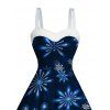 Christmas Galaxy Snowflake Print Sweetheart Neck Mini Dress And Faux Fur Boots Hook Drop Earrings Outfit - Bleu profond S | US 4