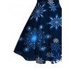 Christmas Galaxy Snowflake Print Sweetheart Neck Mini Dress And Faux Fur Boots Hook Drop Earrings Outfit - Bleu profond S | US 4