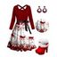 Christmas Snowflake Elk Sleigh Ride Print Crisscross Bowknot Belted Dress And High Heel Faux Fur Boots Plaid Round Earrings Outfit - Rouge foncé S | US 4