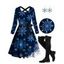 Christmas Snowflake Print Belted Long Sleeve Dress And Lace Up Over The Knee Boots Rhinestone Hook Drop Earrings Outfit - Bleu profond S | US 4